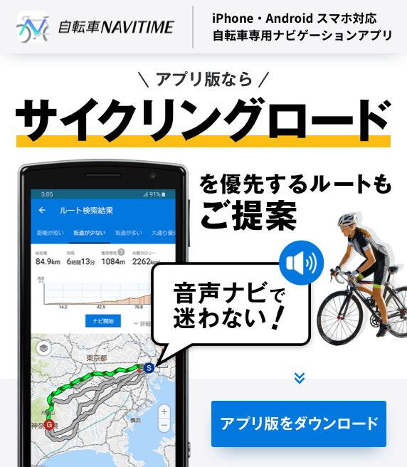 自転車NAVITIMEアプリで音声ナビ